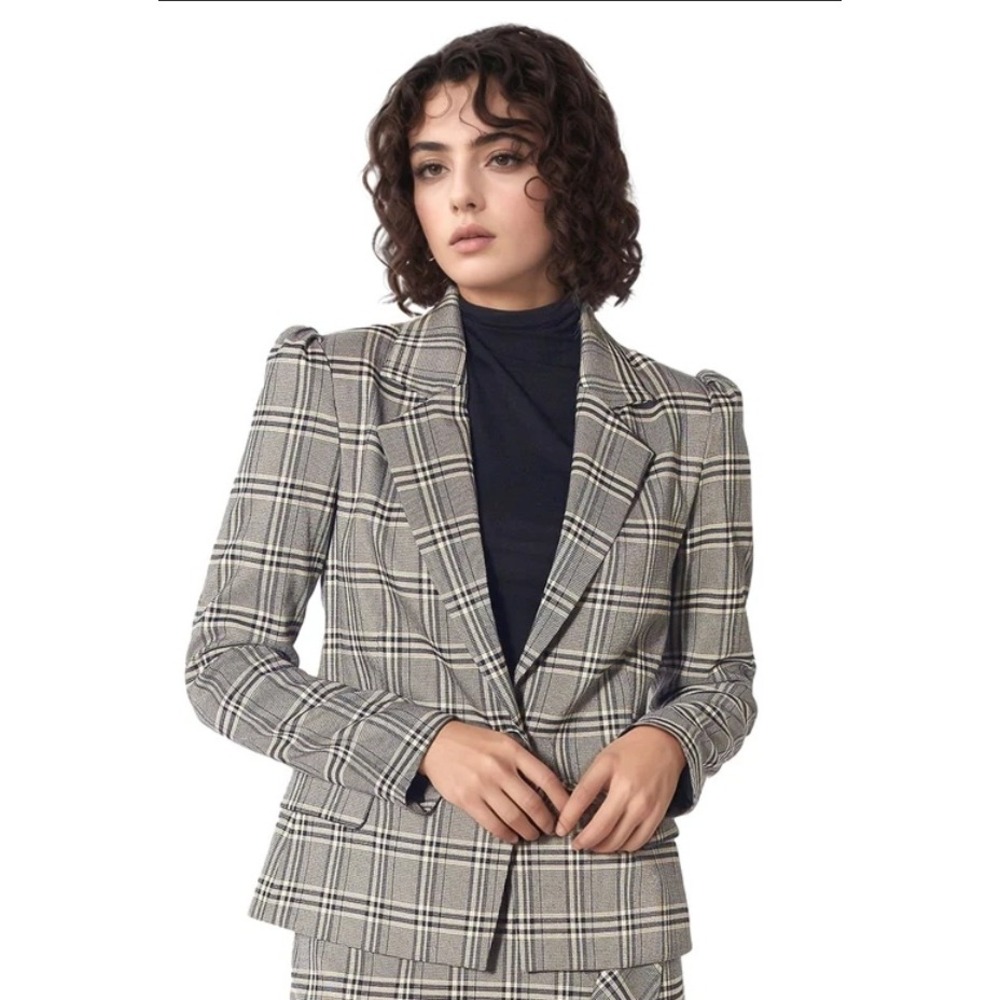 Pleione Dark Acadamia Career Glen Plaid Blazer Jacket Office Going Out Size L